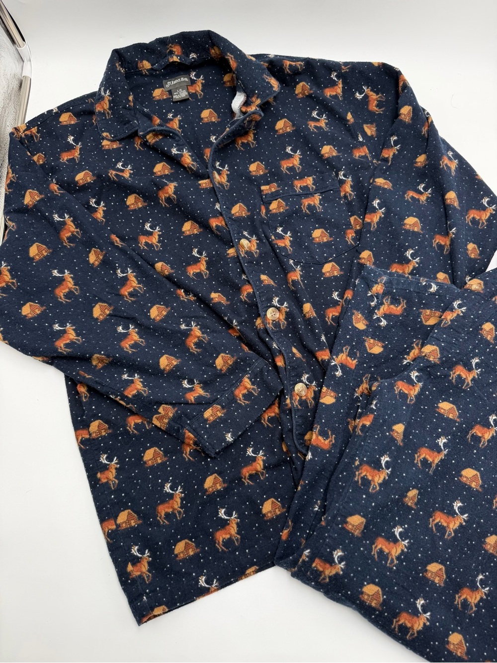 Vintage St. John’s Bay Deer Cabin Print Pajama Set Men’s L Cotton Hunting Lodge